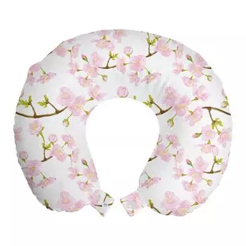 ABAKUHAUS Plant Watercolor Travel Pillow Подушка для шеи, японские цветы, пенопластовые дорожные принадлежности для самолета и автомобиля, 30x30 см, нежно-розовый теленок