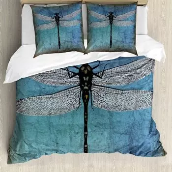 ABAKUHAUS Пододеяльник Dragonfly, Dragonfly Bug Бирюзовый, защищен от клещей, подходит для аллергиков с наволочками, 200 см x 200 см - 80 x 80 см, бирюзовый темно-синий