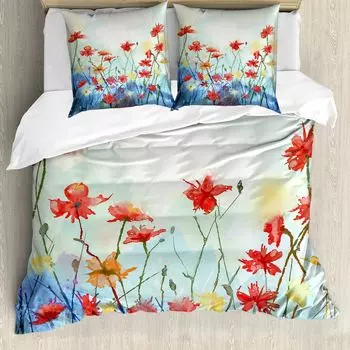 ABAKUHAUS Пододеяльник Flower, композиция из растений, защита от клещей, подходит для аллергиков с наволочками, 200 см x 200 см - 80 x 80 см, разноцветный