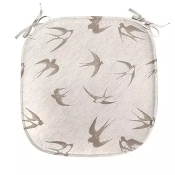 ABAKUHAUS Подушка Birds для стульев для столовой, Flying Birds, декоративная водонепроницаемая подушка с ремнями для кухонных сидений, 40 см x 40 см, бежево-коричневый, белый