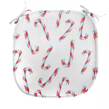 ABAKUHAUS Подушка для обеденного стула Candy Cane, акварельные кондитерские изделия, декоративная водонепроницаемая подушка с ремнями для кухонных сидений, 40 см x 40 см, красный цвет морской волны, белый цвет