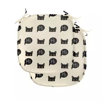 ABAKUHAUS Подушка для обеденного стула Cat, «Черные котята говорят привет», декоративная водонепроницаемая подушка с ремнями для кухонных сидений, 40 см x 40 см — упаковка из 2 шт., Черный рубин цвета слоновой кости, бежевый
