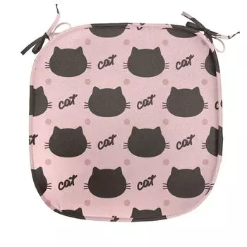 ABAKUHAUS Подушка для обеденного стула Cat, силуэты головы в горошек Girly, декоративная водонепроницаемая подушка с ремнями для кухонных сидений, 40 см x 40 см, коричнево-коралловый красный