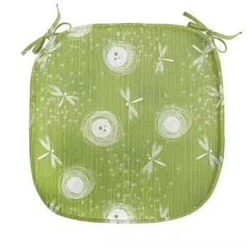 ABAKUHAUS Подушка для обеденного стула Dragonfly, эскиз одуванчика, декоративная водонепроницаемая подушка с ремнями для кухонных сидений, 40 см x 40 см, кремово-лаймовый, зеленый