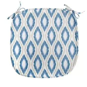 ABAKUHAUS Подушка для обеденного стула Ikat, мотивы японского кимоно, декоративная водонепроницаемая подушка с ремнями для кухонных сидений, 40 см x 40 см, сине-белая яичная скорлупа, белый