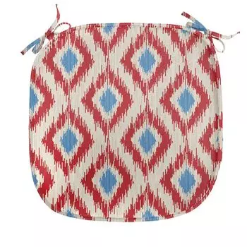 ABAKUHAUS Подушка для обеденного стула Ikat, традиционная ромбовидная линия, декоративная водонепроницаемая подушка с ремнями для кухонных сидений, 40 см x 40 см, красный, синий, бежевый