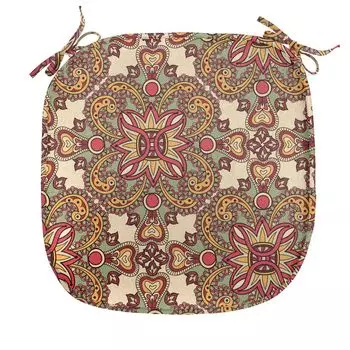 ABAKUHAUS Подушка для обеденного стула Mandala, листья флоры, декоративная водонепроницаемая подушка с ремнями для кухонных сидений, 40 см x 40 см, бледно-оранжевый, темно-коралловый