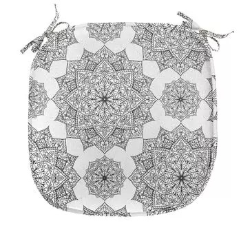 ABAKUHAUS Подушка для обеденного стула Mandala, восточные мозаичные узоры, декоративная водонепроницаемая подушка с ремнями для кухонных сидений, 40 см x 40 см, черный