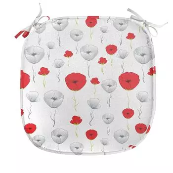 ABAKUHAUS Подушка для обеденного стула Poppy, нежные весенние вьющиеся стебли, декоративная водонепроницаемая подушка с ремнями для кухонных сидений, 40 см x 40 см, алый зеленый бледно-серый, белый