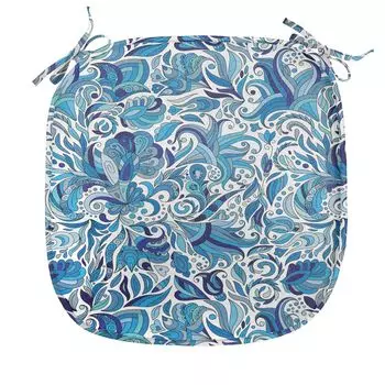 ABAKUHAUS Подушка для обеденного стула с цветочным принтом, ближневосточная натуральная, декоративная водонепроницаемая подушка с ремнями для кухонных сидений, 40 см x 40 см, темно-синий и зеленый