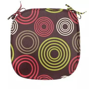 ABAKUHAUS Подушка для обеденного стула с геометрическим узором, линии Funky Vortex, декоративная водонепроницаемая подушка с ремнями для кухонных сидений, 40 см x 40 см, салатово-зеленый, темно-коричневый