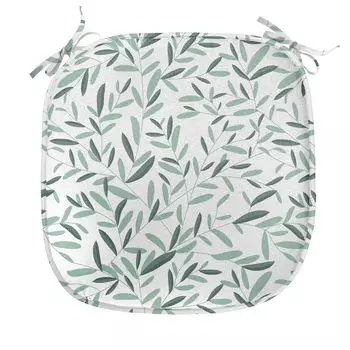 ABAKUHAUS Подушка для обеденного стула Sage, Летний сад с листьями, декоративная водонепроницаемая подушка с ремнями для кухонных сидений, 40 см x 40 см, Резеда Зеленый Белый