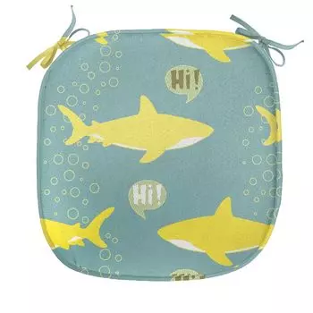 ABAKUHAUS Подушка для обеденного стула Shark, дружелюбная желтая рыба, декоративная водонепроницаемая подушка с ремнями для кухонных сидений, 40 см x 40 см, морской зеленый желтый