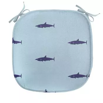 ABAKUHAUS Подушка для обеденного стула Shark, Ocean Life в синих оттенках, декоративная водонепроницаемая подушка с ремнями для кухонных сидений, 40 см x 40 см, темно-синий, голубой