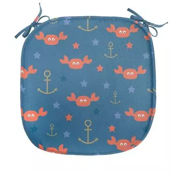 ABAKUHAUS Подушка для обеденного стула Under the Sea, якоря-крабы, декоративная водонепроницаемая подушка с ремнями для кухонных сидений, 40 см x 40 см, синий, оранжевый, светло-коричневый
