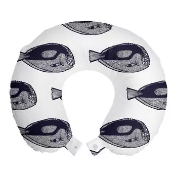 ABAKUHAUS Подушка для подводных путешествий, поддержка шеи, Surgeonfish Pattern Art, пенопластовый дорожный предмет для самолета и автомобиля, 30x30 см, Белый индиго