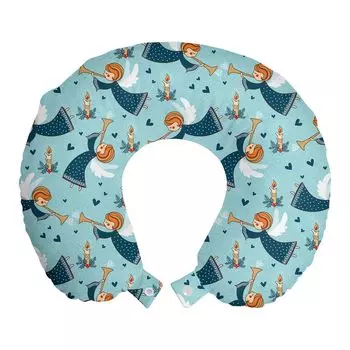 ABAKUHAUS Подушка для путешествий Angel, поддержка шеи, труба для крылатой девушки, пенопластовый дорожный предмет для самолета и автомобиля, 30x30 см, Бледно-голубой, оранжевый