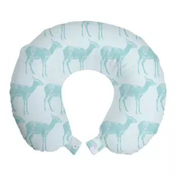 ABAKUHAUS Подушка для путешествий Antelope, поддержка шеи, Modern Wild Baby Animal, пенопластовые дорожные принадлежности для самолета и автомобиля, 30x30 см, Бледно-голубой, бледно-морская пена