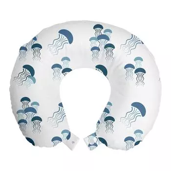 ABAKUHAUS Подушка для путешествий Aqua Jellyfish, поддержка шеи, упрощенный элемент, пенопластовые дорожные принадлежности для самолетов и автомобилей, 30x30 см, темно-голубой белый