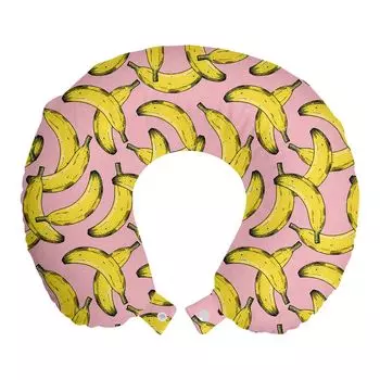 ABAKUHAUS Подушка для путешествий Banana, поддержка шеи, фруктовый забавный поп-узор, пенопластовые дорожные принадлежности для самолета и автомобиля, 30x30 см, розовая горчица