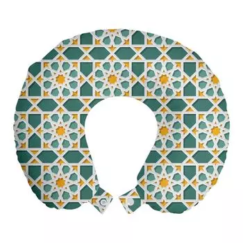 ABAKUHAUS Подушка для путешествий, бирюзовая подушка для шеи, украшение в виде марокканской звезды, пенопластовые дорожные принадлежности для самолета и автомобиля, 30x30 см, Бирюзовый бархатец