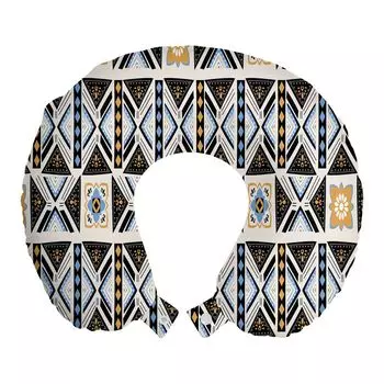 ABAKUHAUS Подушка для путешествий Boho, поддержка шеи, геометрические мотивы, дорожная вещь из пенопласта для самолета и автомобиля, 30x30 см, темно-серый потолок синий