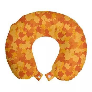 ABAKUHAUS Подушка для путешествий Burnt Orange, поддержка шеи, мультяшные опавшие листья, пенопластовые дорожные принадлежности для самолета и автомобиля, 30x30 см, календулы Burnt Orange