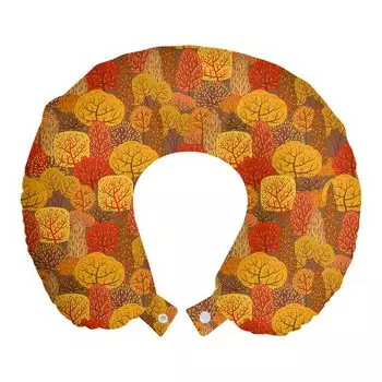 ABAKUHAUS Подушка для путешествий Burnt Orange, поддержка шеи, теплые тона осеннего леса, пенопластовые дорожные принадлежности для самолета и автомобиля, 30x30 см, разноцветные