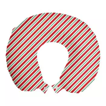 ABAKUHAUS Подушка для путешествий Candy Cane, поддержка шеи, двухцветные полосы, пенопластовые дорожные принадлежности для самолета и автомобиля, 30x30 см, Красный папоротник Зеленый Белый