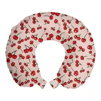 ABAKUHAUS Подушка для путешествий Cherry, поддержка шеи, Summer Love Orchard Fruit, пенопластовые дорожные принадлежности для самолетов и автомобилей, 30x30 см, бледно-лососевый киноварь
