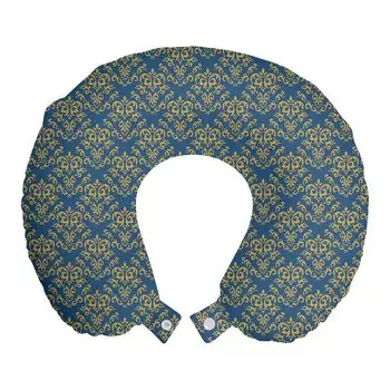 ABAKUHAUS Подушка для путешествий Damask, поддержка шеи, итальянская орнаментальная композиция, пенопластовые дорожные принадлежности для самолета и автомобиля, 30х30 см, Темно-голубой, хаки
