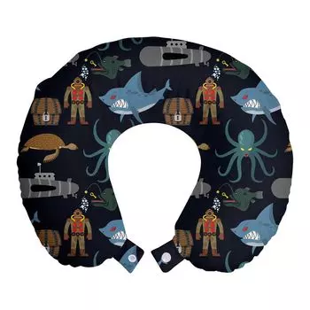 ABAKUHAUS Подушка для путешествий для дайверов, поддержка шеи, подводная лодка Shark Sea Turtle, пенопластовый дорожный предмет для самолета и автомобиля, 30x30 см, разноцветный