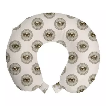 ABAKUHAUS Подушка для путешествий для глаз, поддержка шеи, Bohemian Vintage Curious Eyes, пенопластовые дорожные принадлежности для самолета и автомобиля, 30x30 см, темное какао и яичная скорлупа