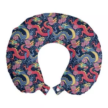 ABAKUHAUS Подушка для путешествий Dragon, поддержка шеи, богато украшенные цветы, пенопластовые дорожные принадлежности для самолета и автомобиля, 30x30 см, разноцветные