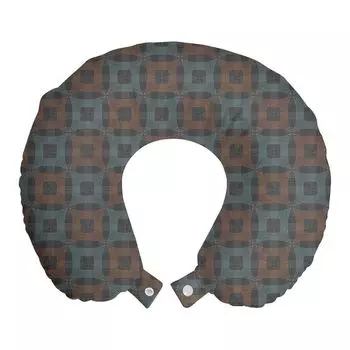ABAKUHAUS Подушка для путешествий Geometric, поддержка шеи, абстрактные квадратные мотивы, дорожный предмет из пенопласта для самолета и автомобиля, 30x30 см, темно-серый и разноцветный