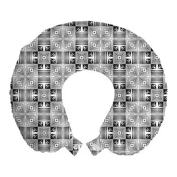 ABAKUHAUS Подушка для путешествий Geometric, поддержка шеи, концентрические формы: квадраты, дорожная вещь из пенопласта для самолета и автомобиля, 30x30 см, угольно-серый и белый