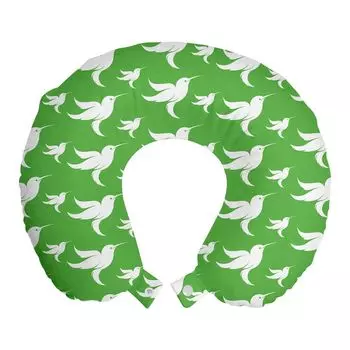 ABAKUHAUS Подушка для путешествий Hummingbird, поддержка шеи, абстрактные рисунки птиц, пенопластовые дорожные принадлежности для самолета и автомобиля, 30x30 см, салатово-зеленый белый