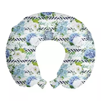 ABAKUHAUS Подушка для путешествий Hydrangea, поддержка шеи, живые цветы на полосках, пенопластовые дорожные принадлежности для самолета и автомобиля, 30x30 см, разноцветные