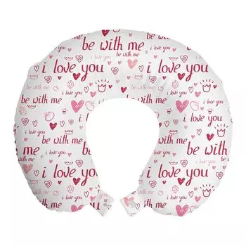 ABAKUHAUS Подушка для путешествий «I love you», подушка для шеи, обручальные кольца в виде сердечек, дорожный предмет из пенопласта для самолета и автомобиля, 30х30 см, темно-бордовые розовые румяна