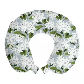 ABAKUHAUS Подушка для путешествий Jasmin, поддержка шеи, Pastel Botany Garden Art, пенопластовый дорожный предмет для самолета и автомобиля, 30x30 см, Фиолетовый синий оливково-зеленый