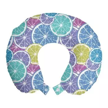 ABAKUHAUS Подушка для путешествий Lemon Travel Pillow, Abstract Colored Citrus Art, Пенопластовые дорожные принадлежности для самолета и автомобиля, 30x30 см, Разноцветные
