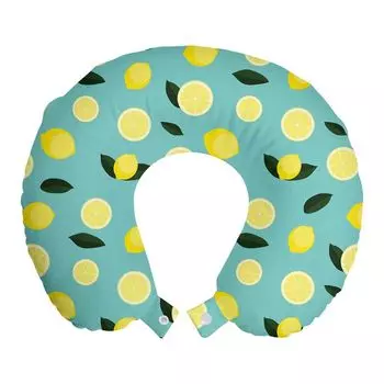 ABAKUHAUS Подушка для путешествий Lemon Travel Pillow Support, Citrus Discs Rhythmic Art, Пенопластовые дорожные принадлежности для самолета и автомобиля, 30x30 см, Изумрудно-пастельно-желтый