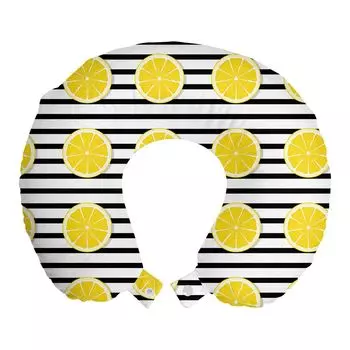 ABAKUHAUS Подушка для путешествий Lemon Travel Pillow, Citrus Fruit Slices Art, Пенопластовые дорожные принадлежности для самолета и автомобиля, 30x30 см, Желтый кока-серый