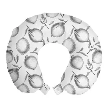 ABAKUHAUS Подушка для путешествий Lemon Travel Pillow, монохромные цитрусовые, пенопластовые дорожные принадлежности для самолета и автомобиля, 30x30 см, серый и белый