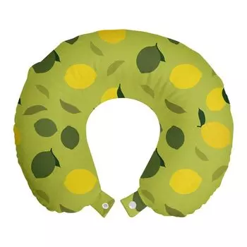 ABAKUHAUS Подушка для путешествий Lemon Travel Pillow, красочная графика с витамином C, пенопластовые дорожные принадлежности для самолетов и автомобилей, 30x30 см, оливково-зеленый желтый