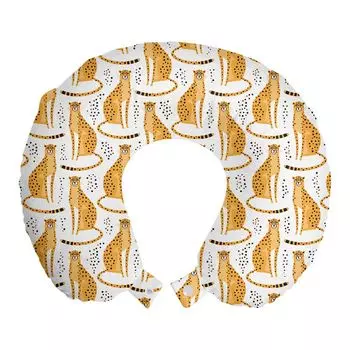 ABAKUHAUS Подушка для путешествий Leopard, поддержка шеи, Savannah Animals Cheetahs, пенопластовые дорожные принадлежности для самолета и автомобиля, 30x30 см, Белый Бледно-Оранжевый