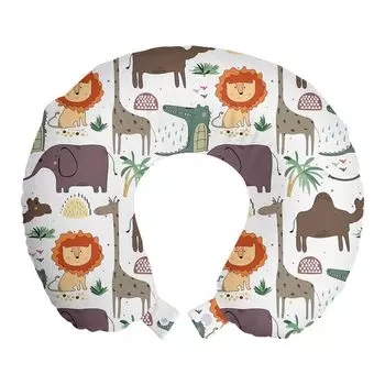 ABAKUHAUS Подушка для путешествий Lion, поддержка шеи, забавная иллюстрация животного, пенопластовые дорожные принадлежности для самолета и автомобиля, 30x30 см, разноцветные
