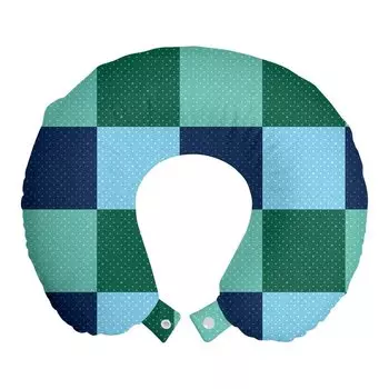ABAKUHAUS Подушка для путешествий Marine and Teal, поддержка шеи, квадраты в горошек, пенопластовые дорожные принадлежности для самолета и автомобиля, 30x30 см, разноцветные