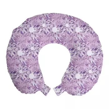 ABAKUHAUS Подушка для путешествий Mauve, поддержка шеи, цифровой цветочный дизайн, пенопластовые дорожные принадлежности для самолета и автомобиля, 30x30 см, сирень и лаванда