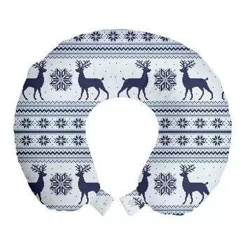 ABAKUHAUS Подушка для путешествий Nordic, поддержка шеи, олень в стиле пиксель-арт, дорожный предмет из пенопласта для самолета и автомобиля, 30x30 см, бледно-синий, темно-синий